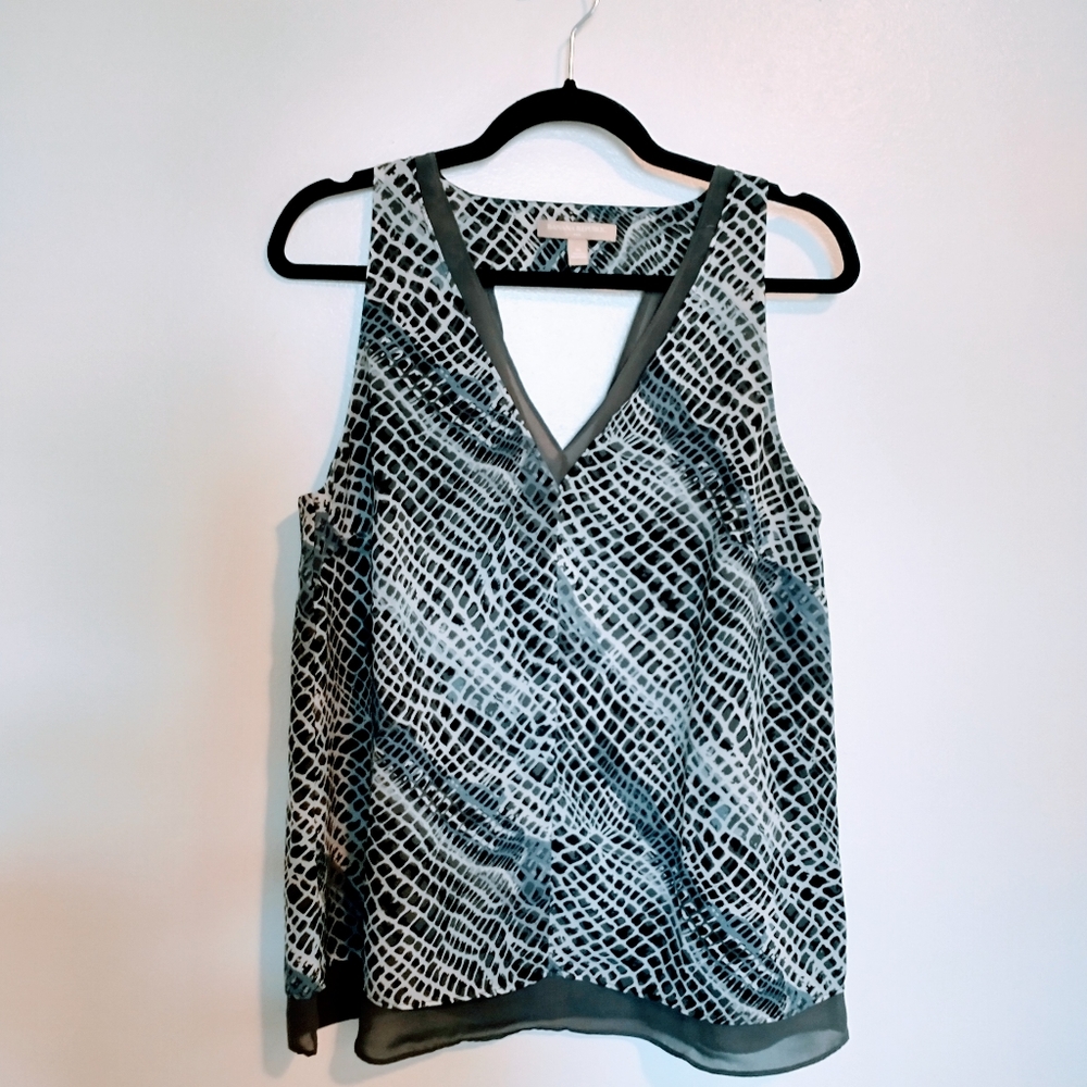 Banana Republic Black and White Snake-Print V-Neck Sleeveless Top